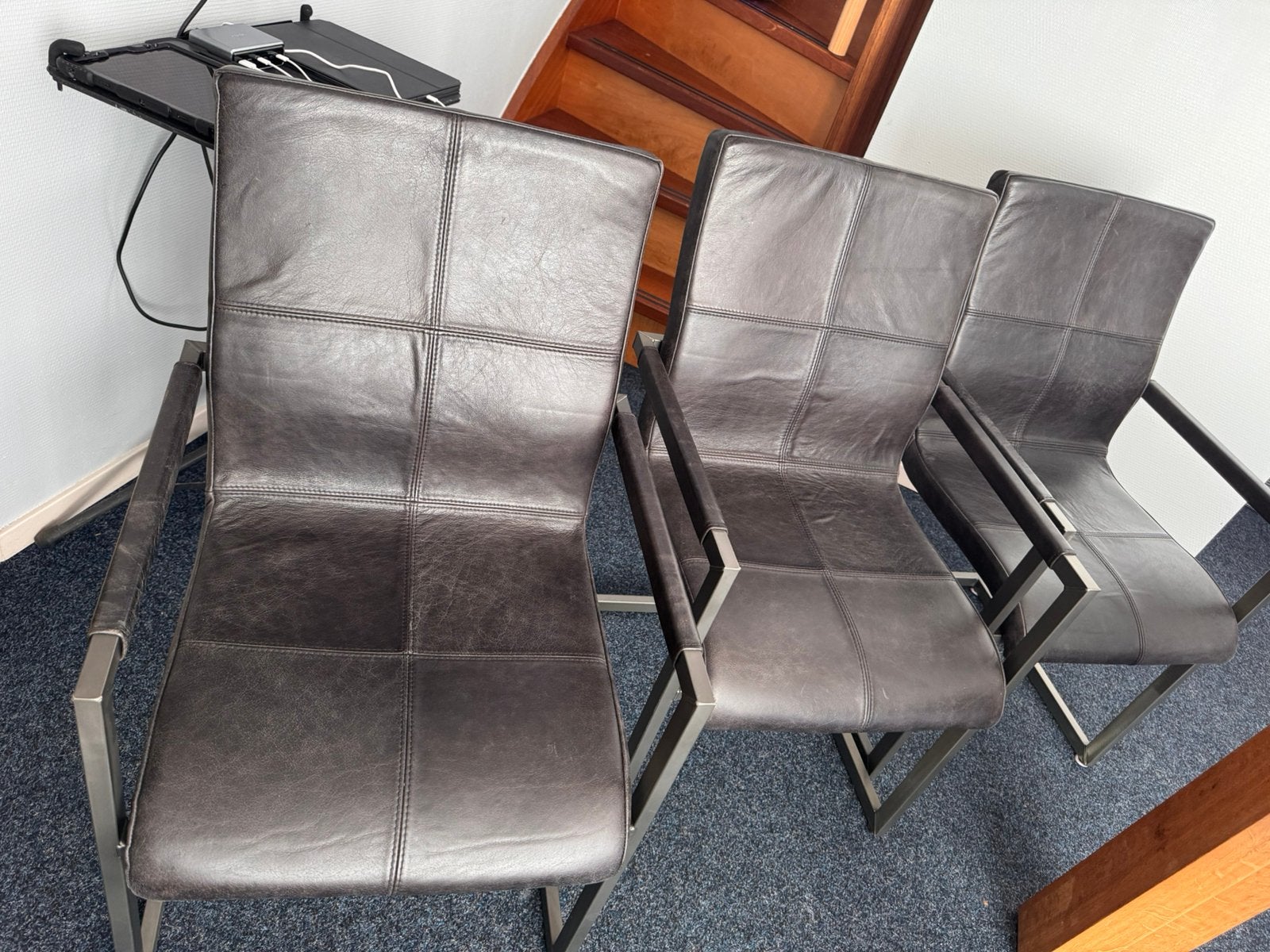 6 Leren eetkamer stoelen, Ophalen, Zwart, Leer, Zo goed als nieuw