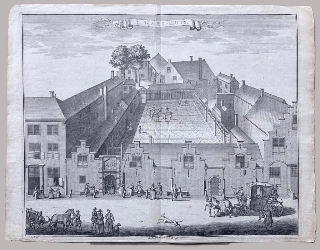 (ca. 1730) Wees-Huis, Den Haag - Reinier Boitet, Antiek en Kunst, Verzenden, Stadsgezicht, 29 cm, 38 cm