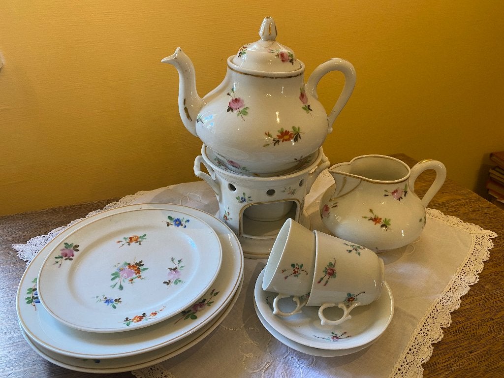 Handgeschilderd Biedermeier theeservies met theelicht, Ophalen of Verzenden