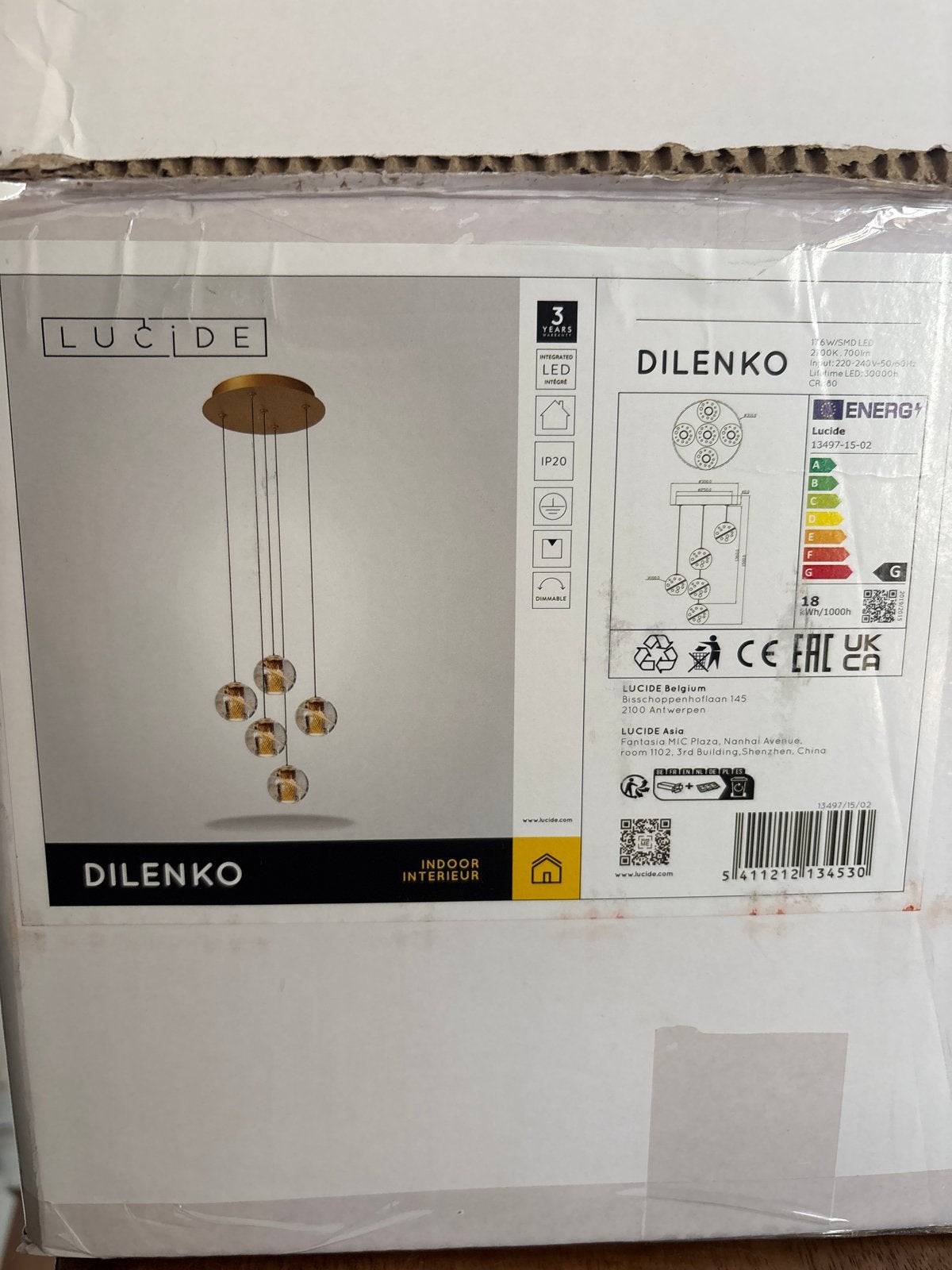 Moderne hanglamp met 5 glazen bollen - Lucide Dilenko, Ophalen, Nieuw, Glas