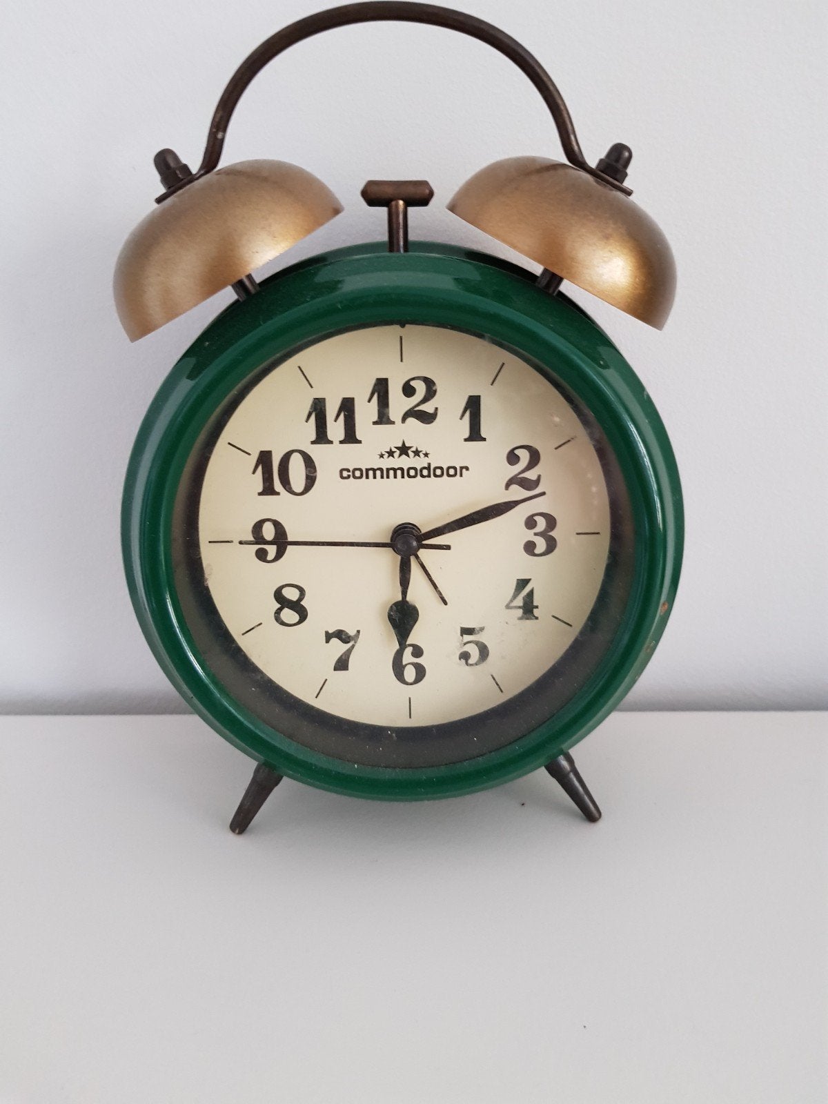 Vintage Commodoor Wekker,Groen en Goud, Ophalen of Verzenden