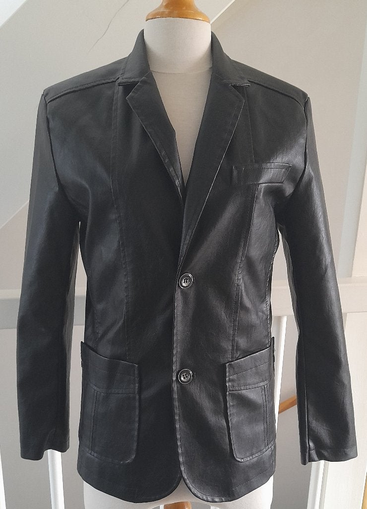 Zwart Leren colbert/jas maat 44/46, Ophalen of Verzenden, Nieuw, Maat 46 (S) of kleiner, Zwart