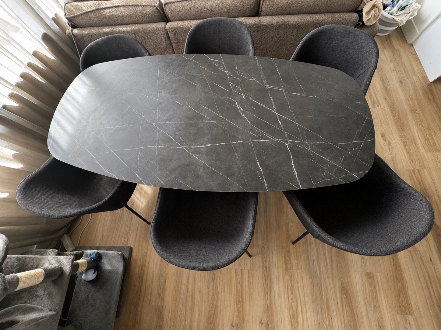 Deense Ovale Eettafel Marmerlook 215cm, Huis en Inrichting, Ophalen, Overige materialen, Gebruikt, 200 cm of meer