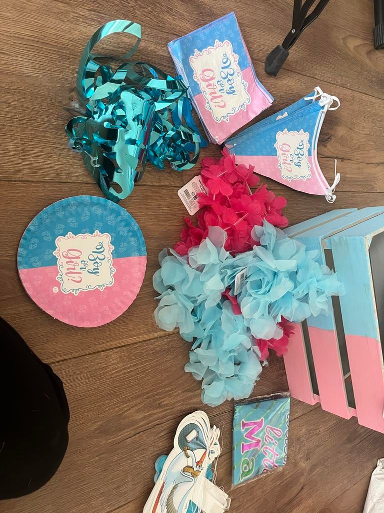 Gender Reveal Feestpakket - Jongen of Meisje, Ophalen of Verzenden, Zo goed als nieuw, Feestartikel, Geboorte of Huwelijk