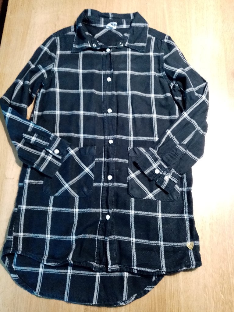 HEMA zwart geruit blouse jurk maat 122/128, Gebruikt, Meisje, Ophalen of Verzenden, Jurk of Rok