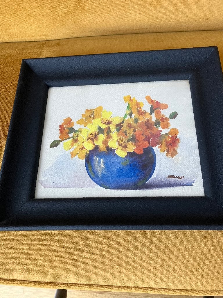 Aquarel stilleven viooltjes, Ophalen of Verzenden