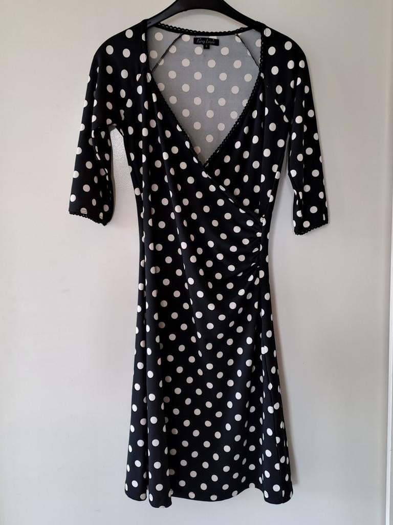 King Louie polkadot jurk maat s, Kleding | Dames, Jurken, Zwart, Ophalen of Verzenden, Zo goed als nieuw, Knielengte