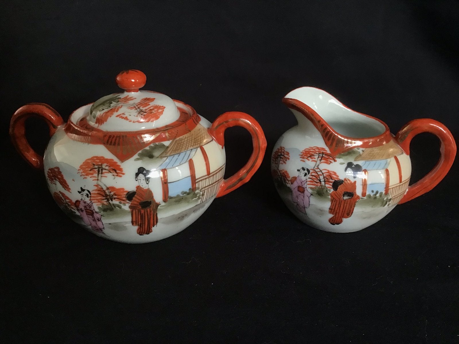 Antieke melkkan + suikerpot Japans - Kutani porselein Geisha, Antiek en Kunst, Ophalen of Verzenden