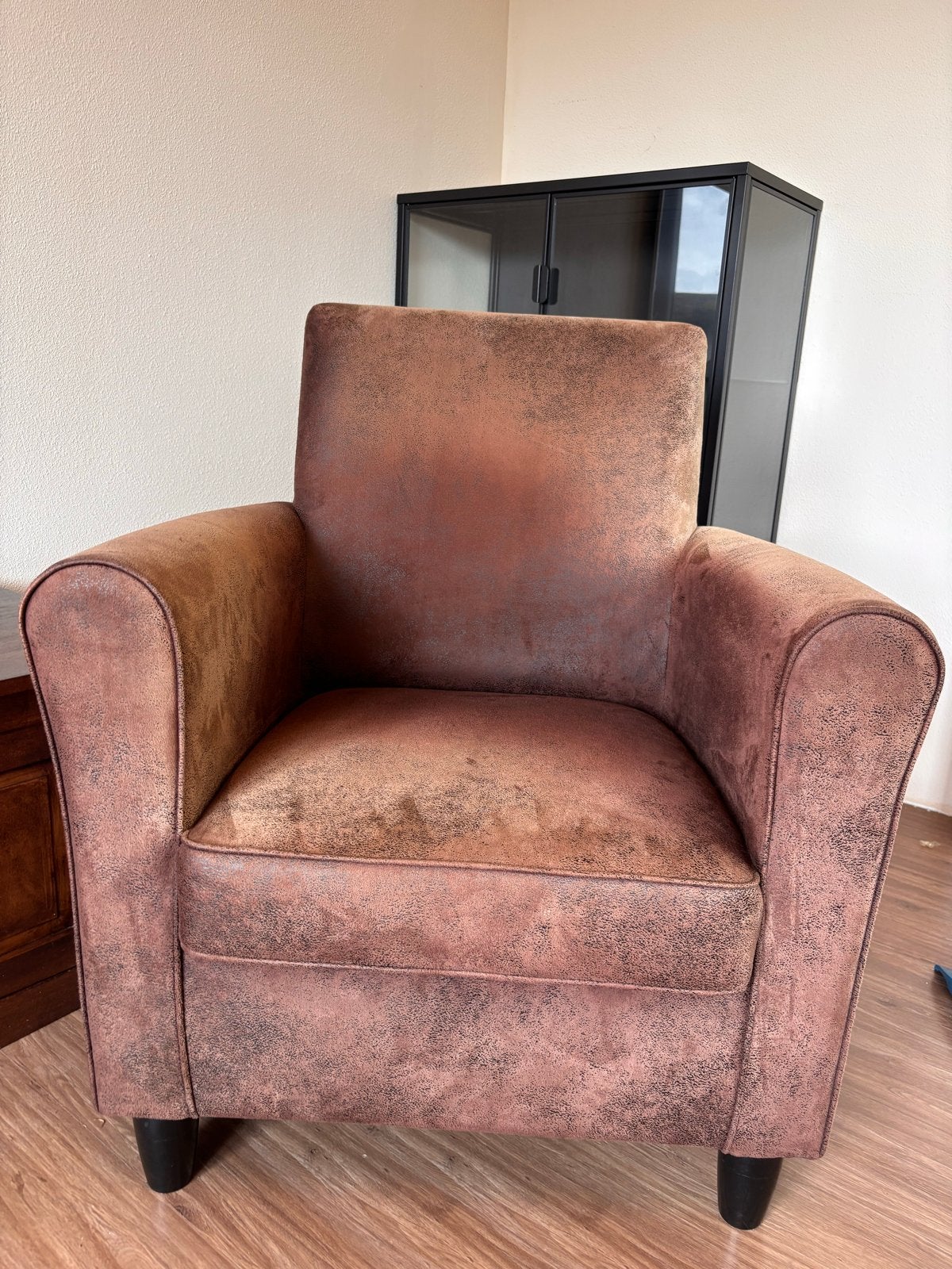 Comfortabele fauteuil - Bruin suède-look, Ophalen of Verzenden, Gebruikt, Stof, 75 tot 100 cm