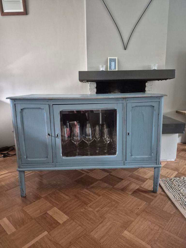Dressoir brocante met geslepen glas, Huis en Inrichting, Kasten | Dressoirs, Ophalen, Gebruikt, 100 tot 150 cm, Glas