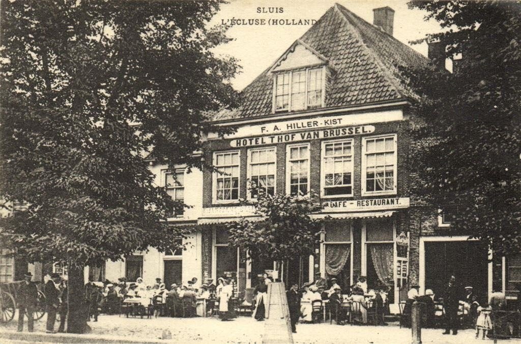 Sluis - F.A. Hiller-Kist - Hotel t Hof van Brussel - ongelop, Ophalen of Verzenden, 1920 tot 1940, Ongelopen, Zeeland