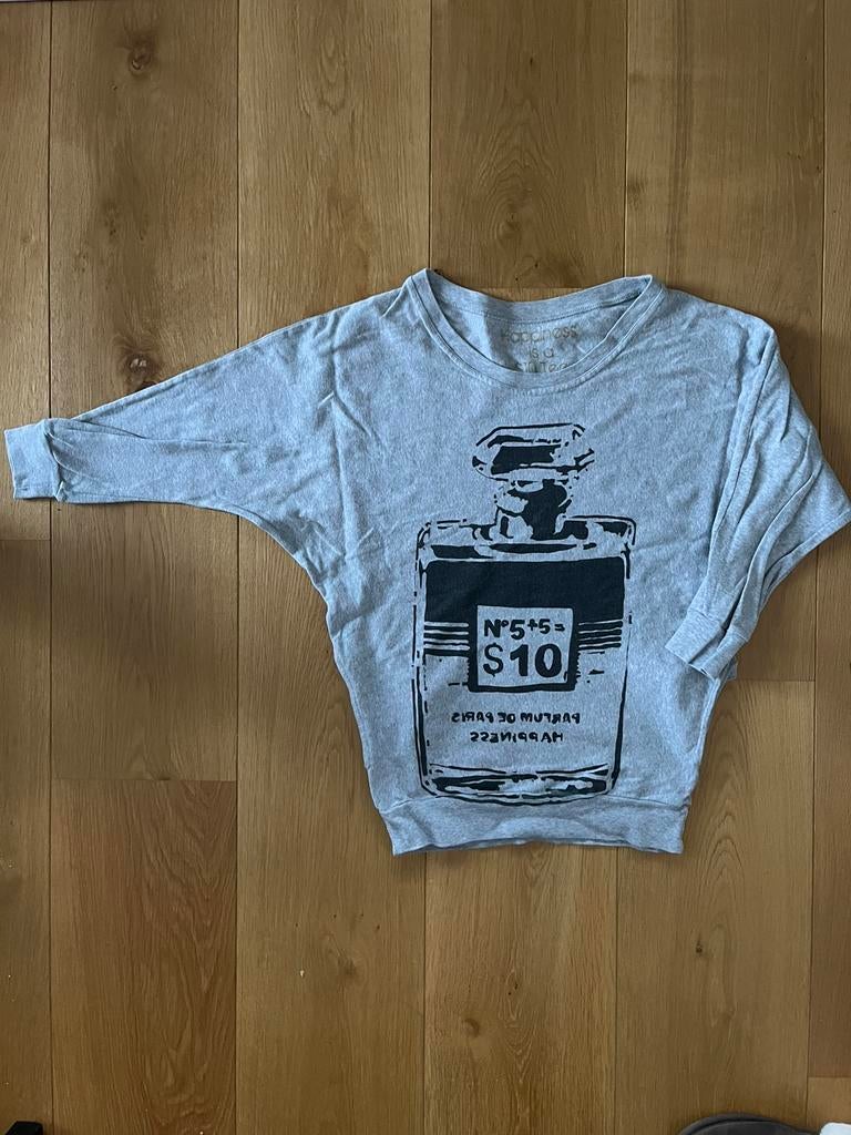 Happiness is a $10 tee trui, Ophalen of Verzenden, Zo goed als nieuw, Maat 38/40 (M), Grijs
