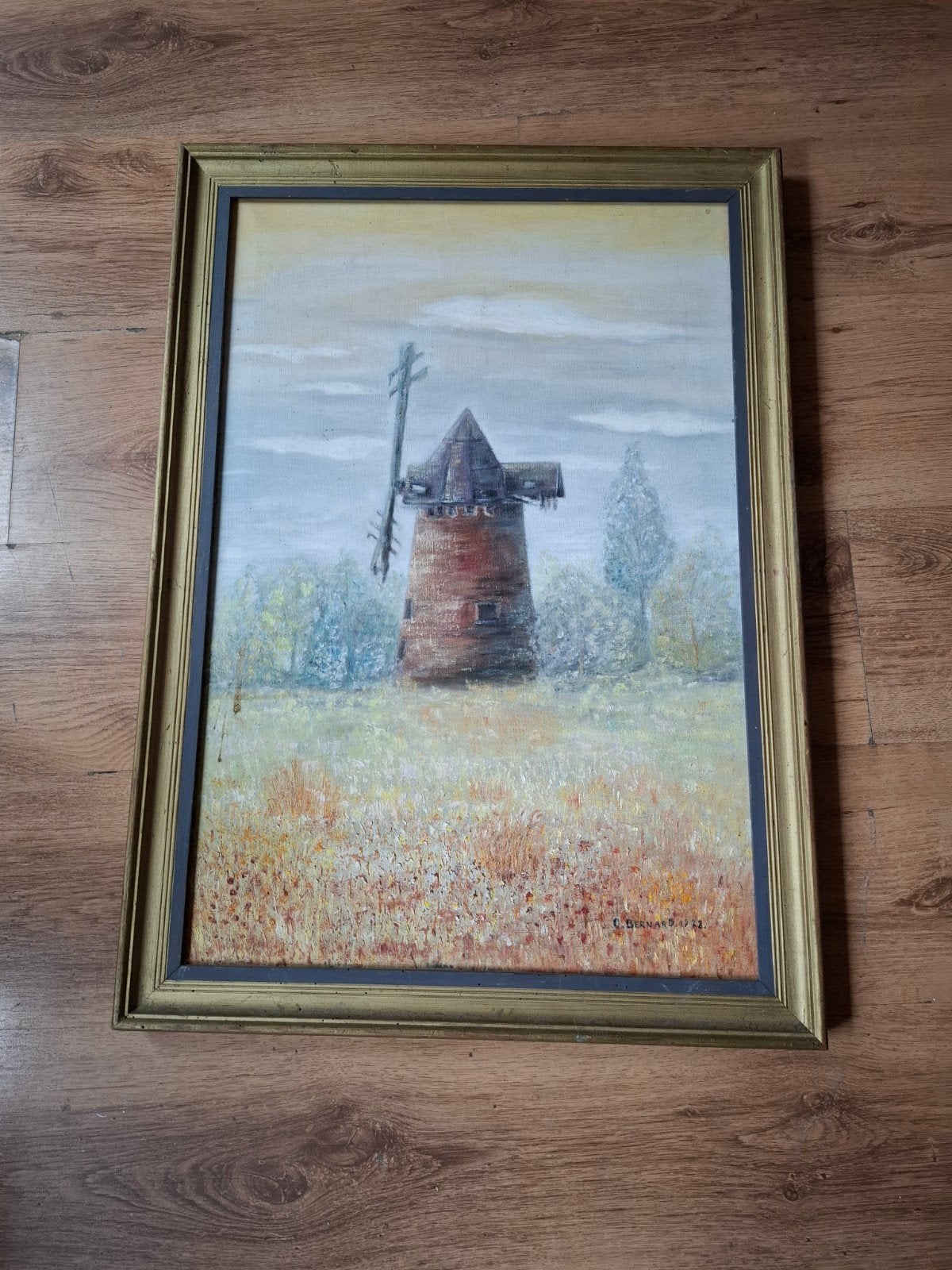 Schilderij met molen en landschap Claude Bernard, Antiek en Kunst, Kunst | Schilderijen | Klassiek, Ophalen of Verzenden