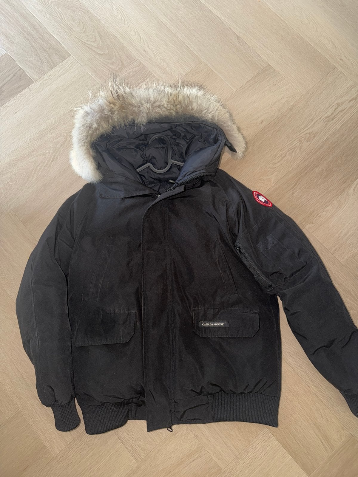 Canada Goose M/M Zwarte Winterjas met Bontkraag, Kleding | Heren, Jassen | Winter, Ophalen of Verzenden, Zo goed als nieuw, Maat 48/50 (M)