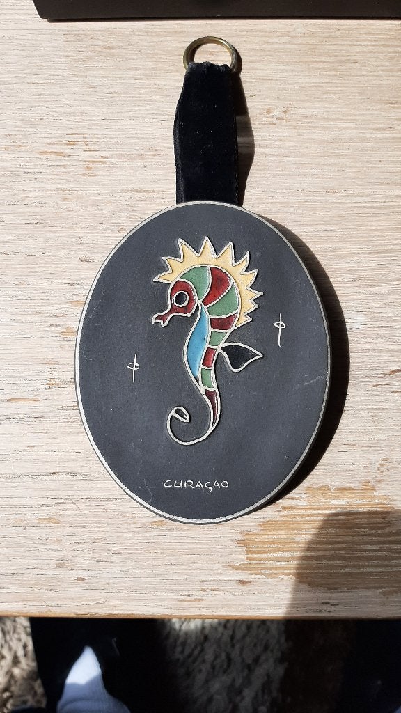 Ruscha ??? ovale vintage muurhanger met zeepaardje Curaçao, Ophalen of Verzenden