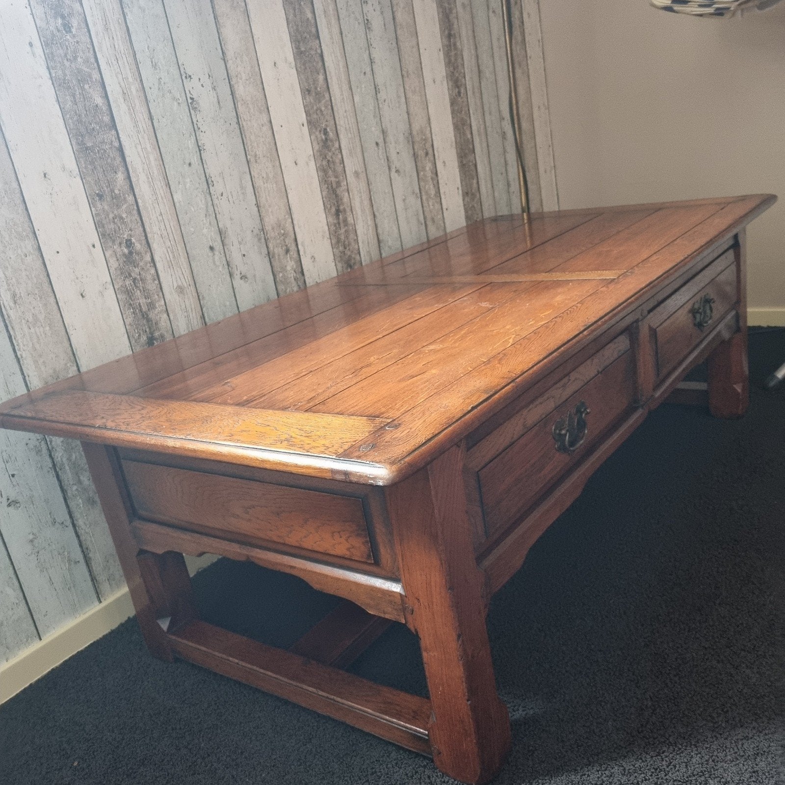 Eikenhouten Salontafel - Robuust en Stijlvol, Huis en Inrichting, Tafels | Salontafels, Ophalen, Gebruikt, 100 tot 150 cm, Eikenhout
