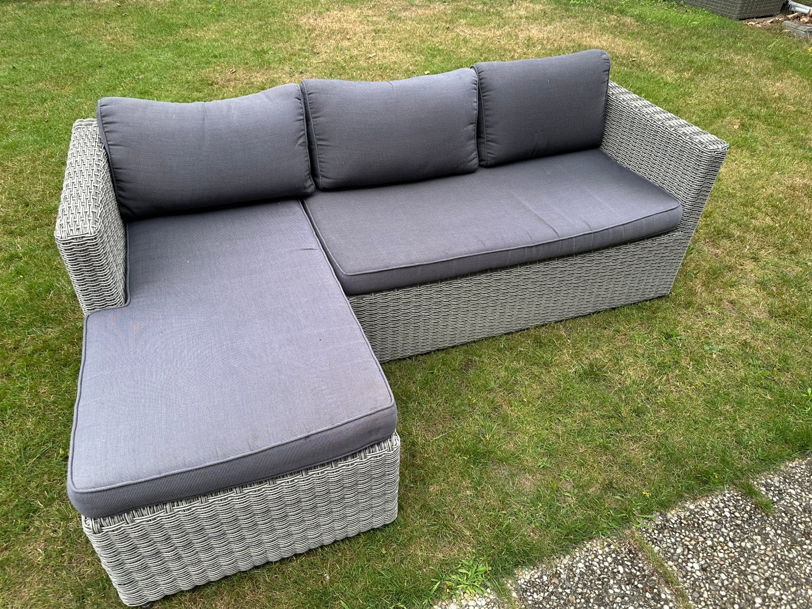 Loungeset hoekbank grijs, Ophalen, 4 zitplaatsen, Kunststof, Gebruikt