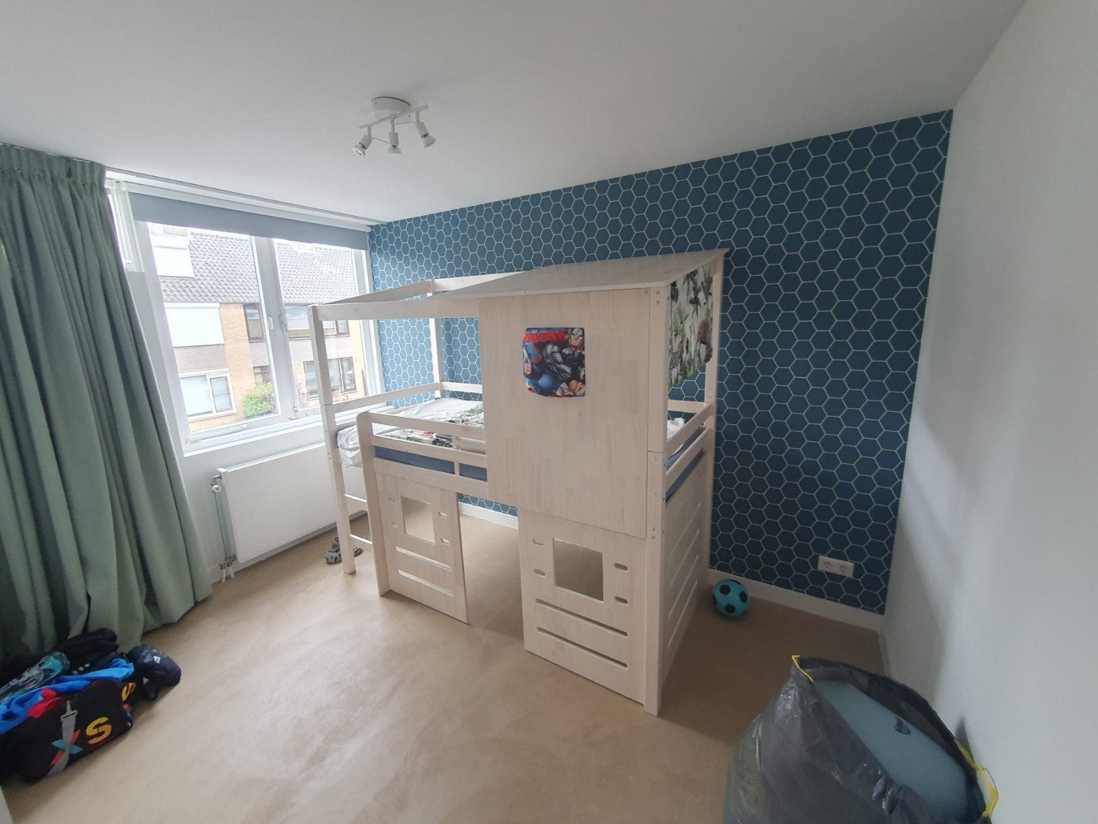 Leuk halfhoogslaper bed met speelhuisje, Ophalen, 100 cm, Eenpersoons, 210 cm
