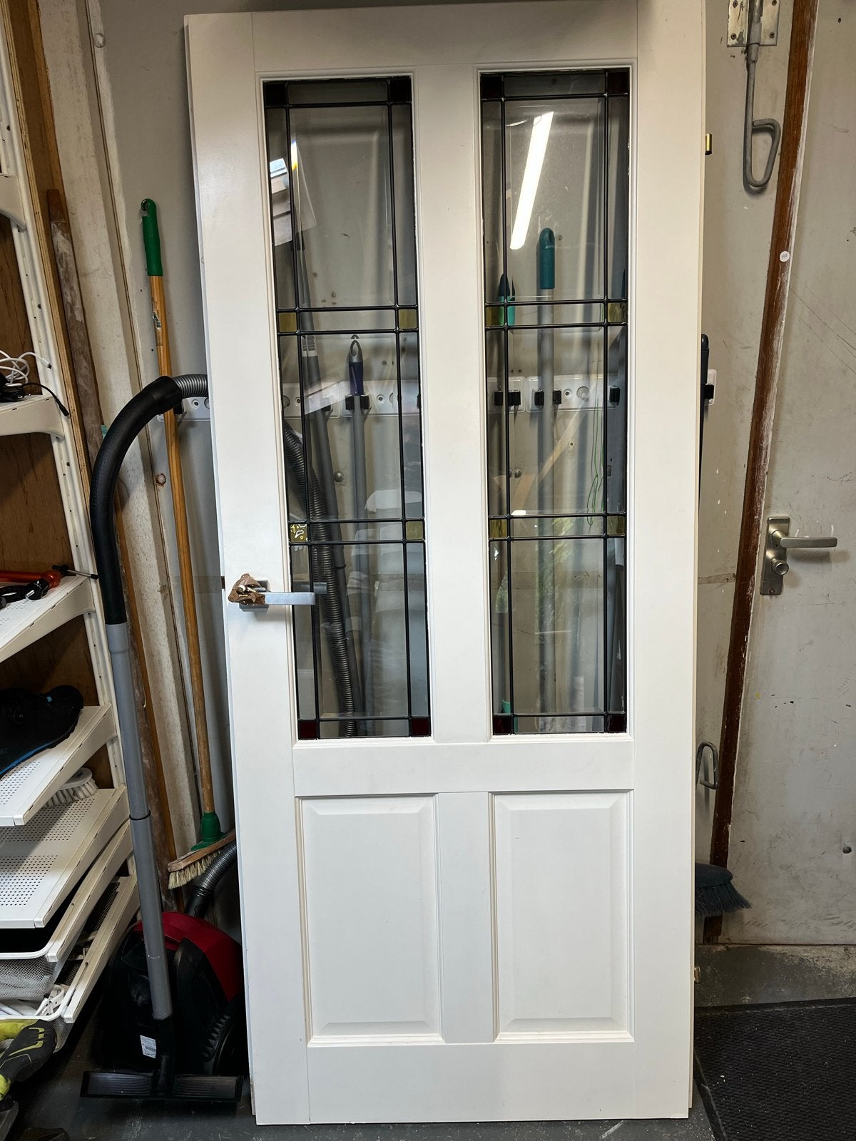 Witte binnendeur met glas in lood, 199x83 cm, Doe-het-zelf en Verbouw, Deuren en Horren, Ophalen, Gebruikt, 80 tot 100 cm, Binnendeur