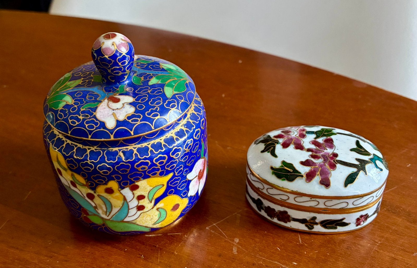 Antieke cloisonne doosje en potje met deksel, Ophalen of Verzenden