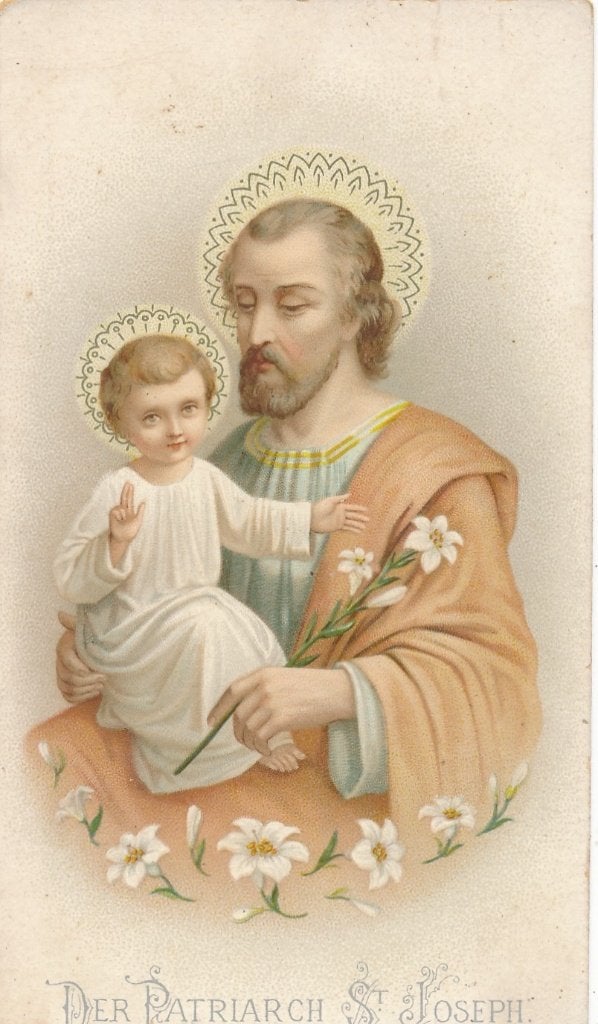 Mooi oud devotieprentje H. Joseph met Kind - 1905, Ophalen of Verzenden, Gebruikt, Kaart of Prent, Christendom | Katholiek