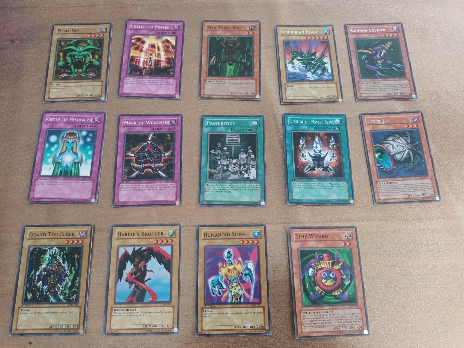 14 Yu-Gi-Oh! kaarten uit 1996 - Zeldzame verzameling, Ophalen of Verzenden, Gebruikt, Meerdere kaarten
