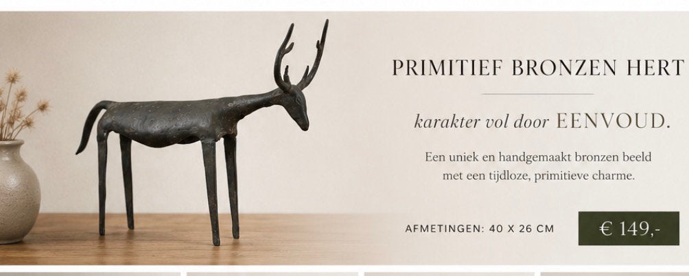 Primitief bronzen hert / eland Art & Design, Ophalen of Verzenden