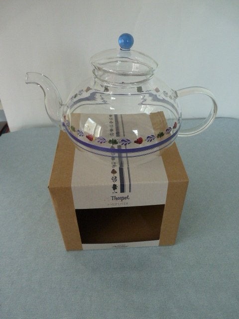 Boerenbont  mooie nieuwe glazen Theepot  Nieuw in doos, Overige merken, Landelijk/Boerenbont, Nieuw, Ophalen of Verzenden