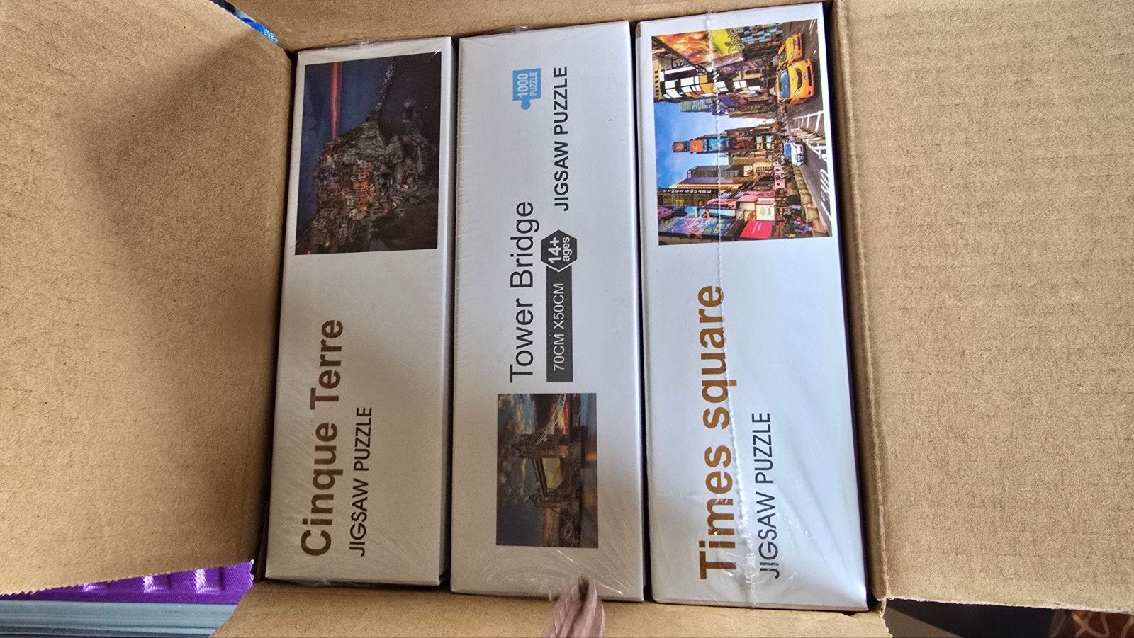3x Jigsaw Puzzel: Cinque Terre, Tower Bridge, Times Square, Ophalen, 500 t/m 1500 stukjes, Nieuw, Legpuzzel