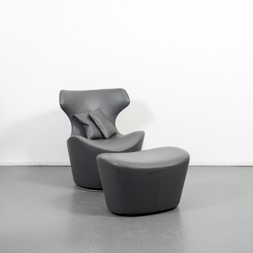 B&B Italia Piccola Papilio Fauteuil Grijs Leer + Hocker, Huis en Inrichting, Niet ingevuld, Zo goed als nieuw, Niet ingevuld, Niet ingevuld