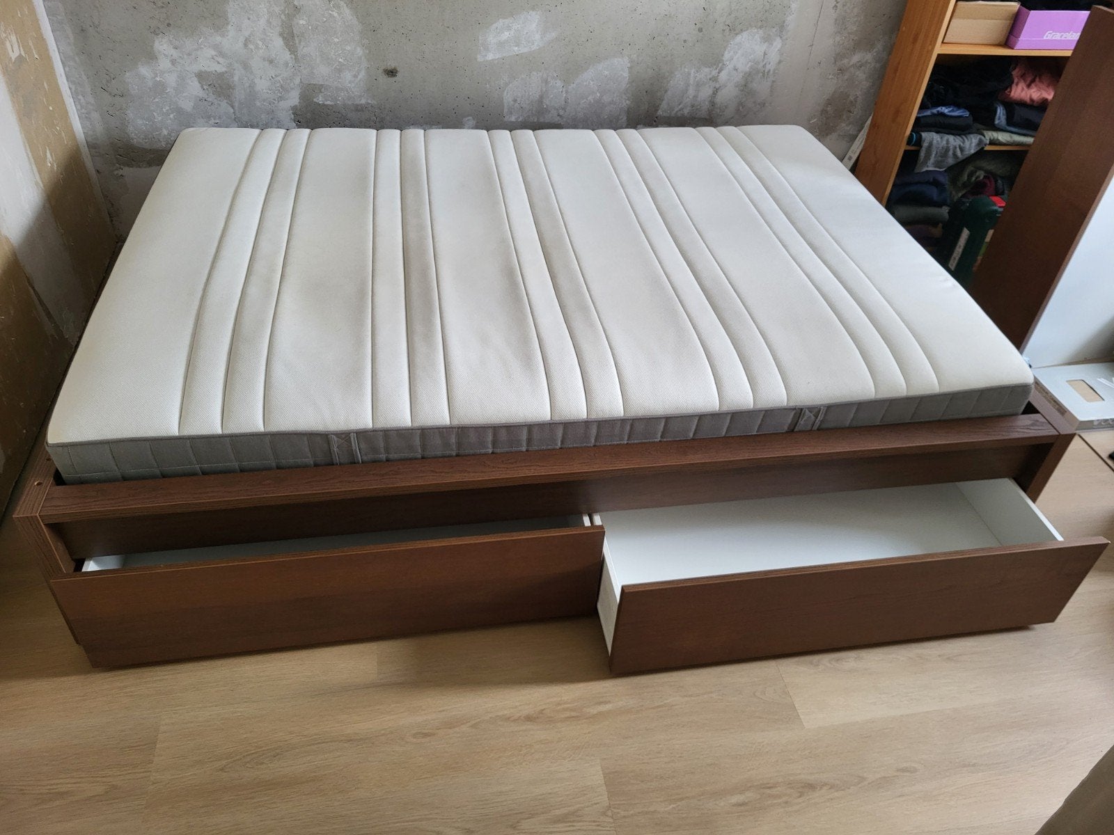 Ikea Malm bed 140x200cm met 4 bedlades en lattenbodem, Ophalen, Bruin, Tweepersoons, 140 cm