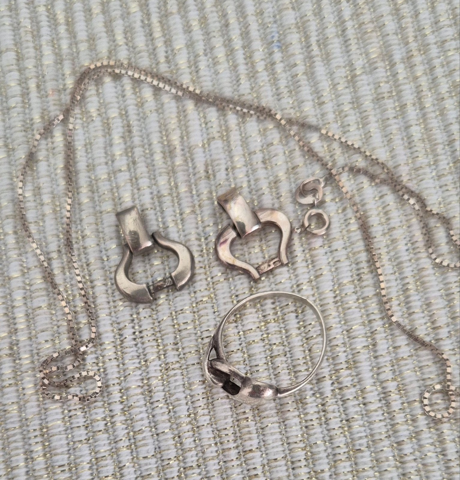 Zilveren ring, ketting en 2 schakels, Ophalen of Verzenden, Zo goed als nieuw