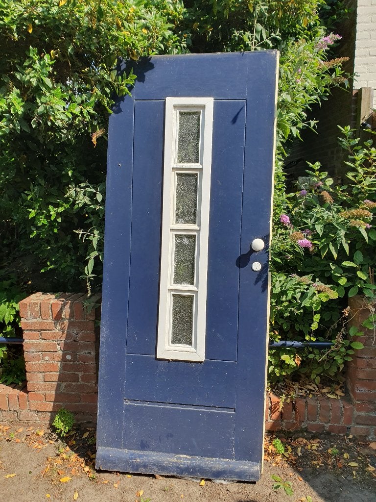 Massief Houten Voordeur met Glas | Exclusief Kozijn, Ophalen, Gebruikt, 80 tot 100 cm, Buitendeur