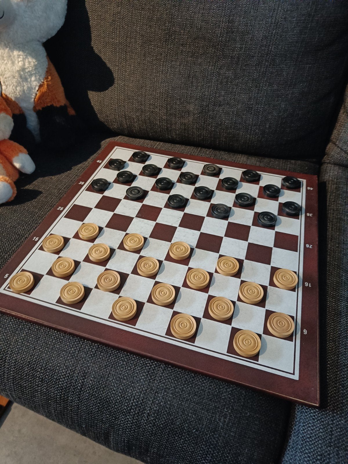 XL Dambord met houten stukken en opbergdoosje, Een of twee spelers, Ophalen of Verzenden, Gebruikt