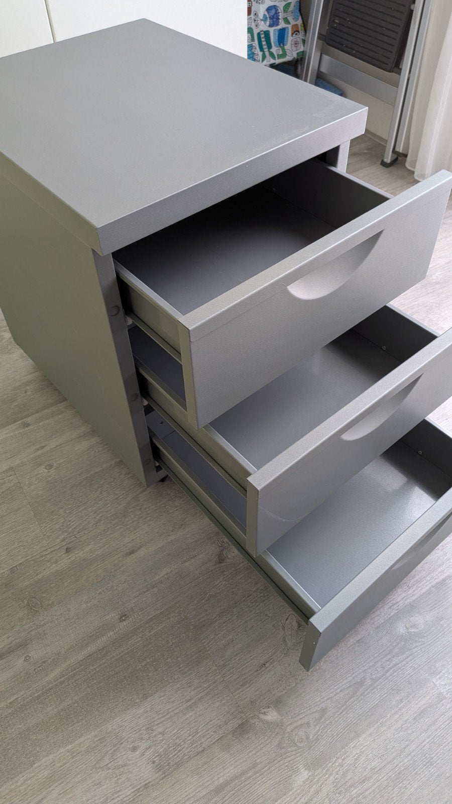 Verrijdbaar ladeblok grijs 57x41x51 3 laden Ikea Erik, Ophalen, Minder dan 50 cm, 3 of 4 laden, Minder dan 100 cm