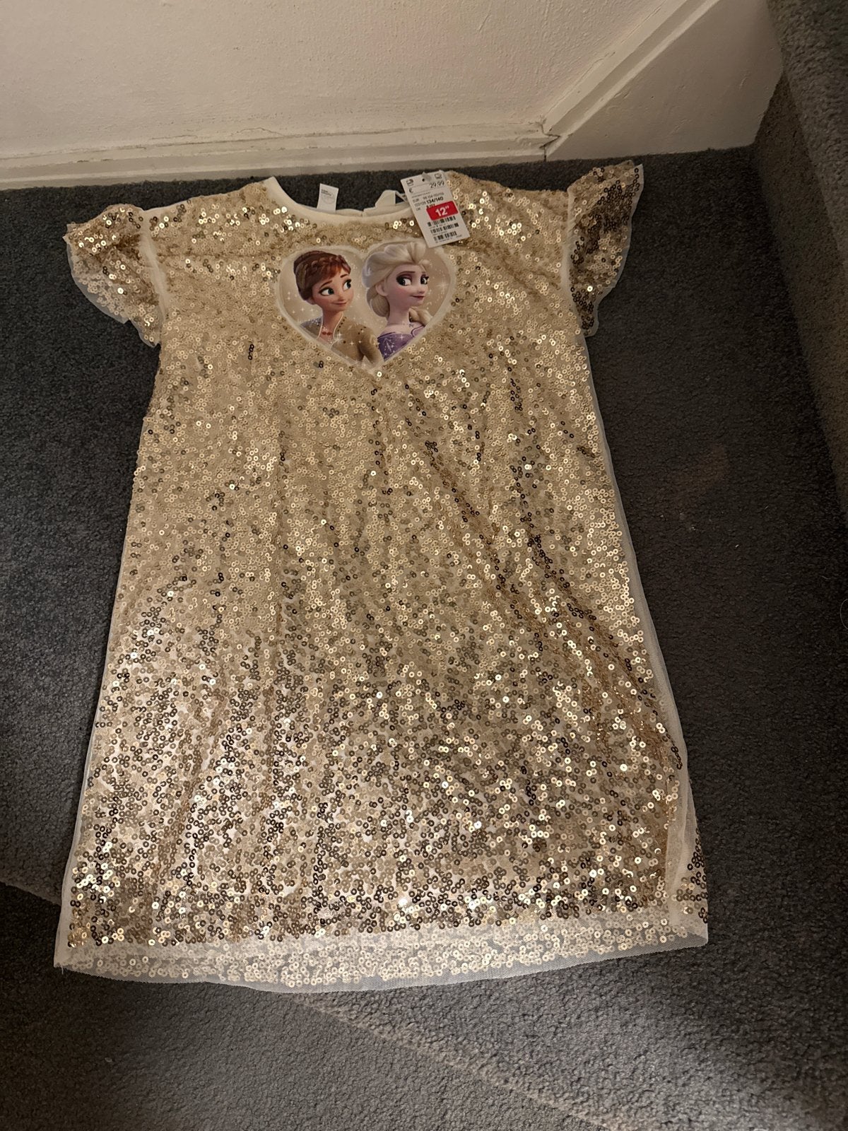 H&M Frozen Jurk Goud Pailletten - Maat 134/140 (8-10 jaar), Ophalen of Verzenden, Nieuw, Meisje, Jurk of Rok