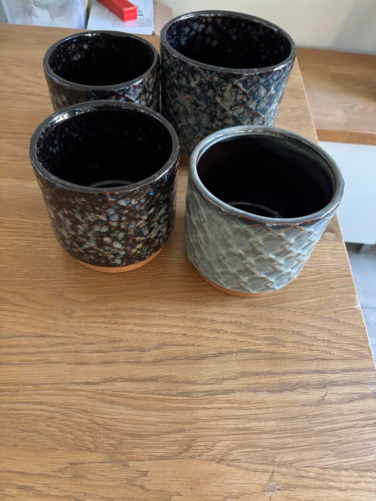Set van 6 keramische bloempotten - Gebruikt, Tuin en Terras, Bloempotten, Ophalen, Gebruikt, Rond, Binnen