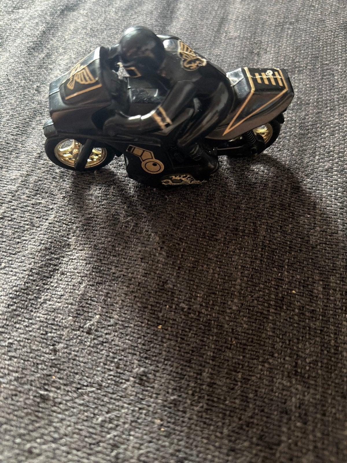 Vintage Speelgoed Motorfiets met Coureur - Zwart/Goud, Overige merken, Gebruikt, 1:50 of kleiner, Overige typen