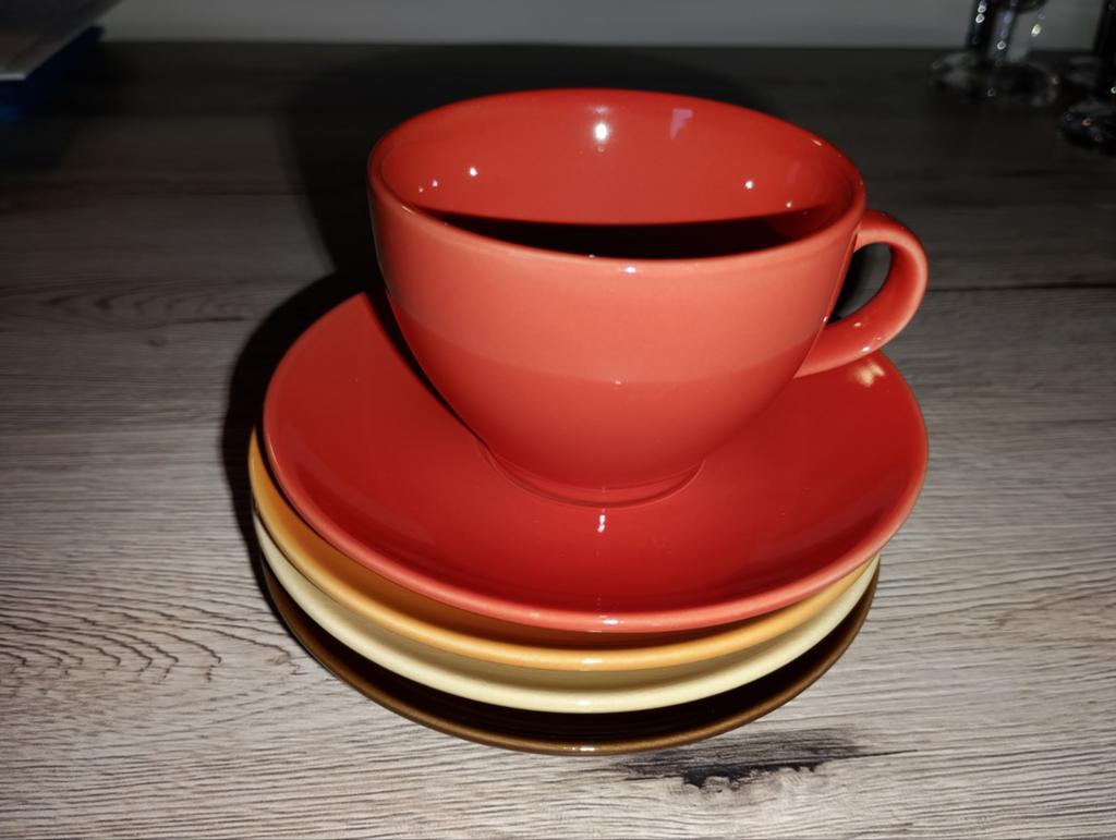 Kleurige kop en schotel 8 sets, Huis en Inrichting, Keuken | Servies, Ophalen, Porselein, Overige stijlen, Kop(pen) en/of Schotel(s)