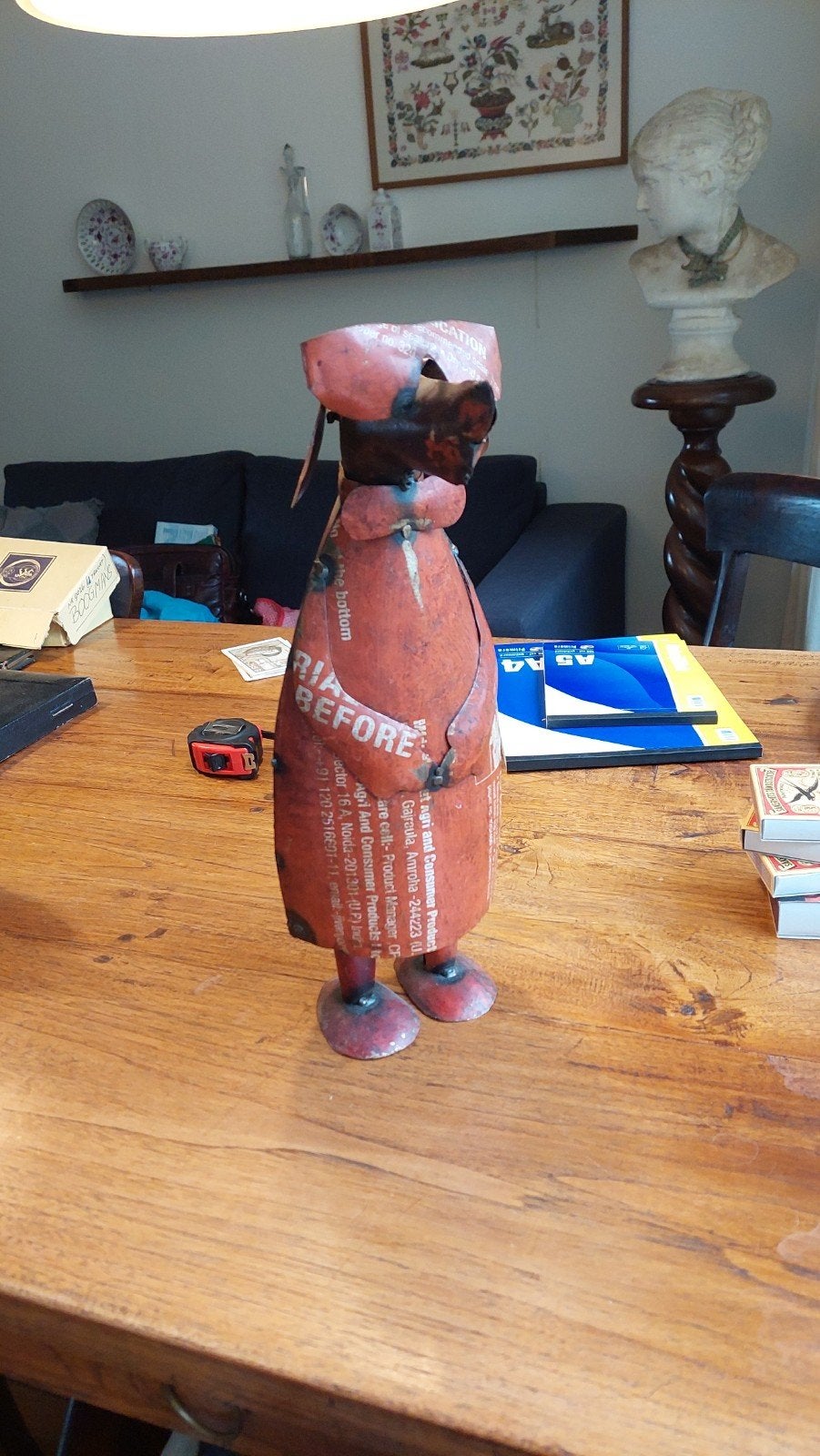 Unieke metalen hond sculptuur, handgemaakt, Antiek en Kunst, Kunst | Beelden en Houtsnijwerken, Beeld, Metaal, Zoogdier, 20 - 50 cm