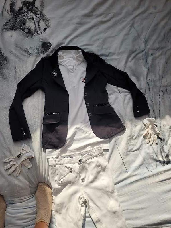 Paardrij wedstrijdkleding complete set, Dieren en Toebehoren, Ophalen, Kinderen, Dressuur, Zo goed als nieuw