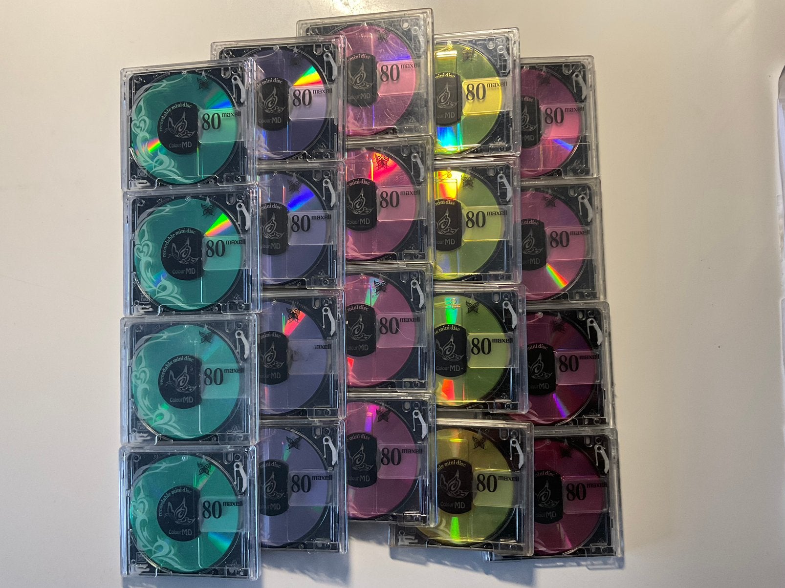 Minidisc’s. MAXELL COLOR COLECTION. 20x als nieuw.80 minuten, Ophalen of Verzenden