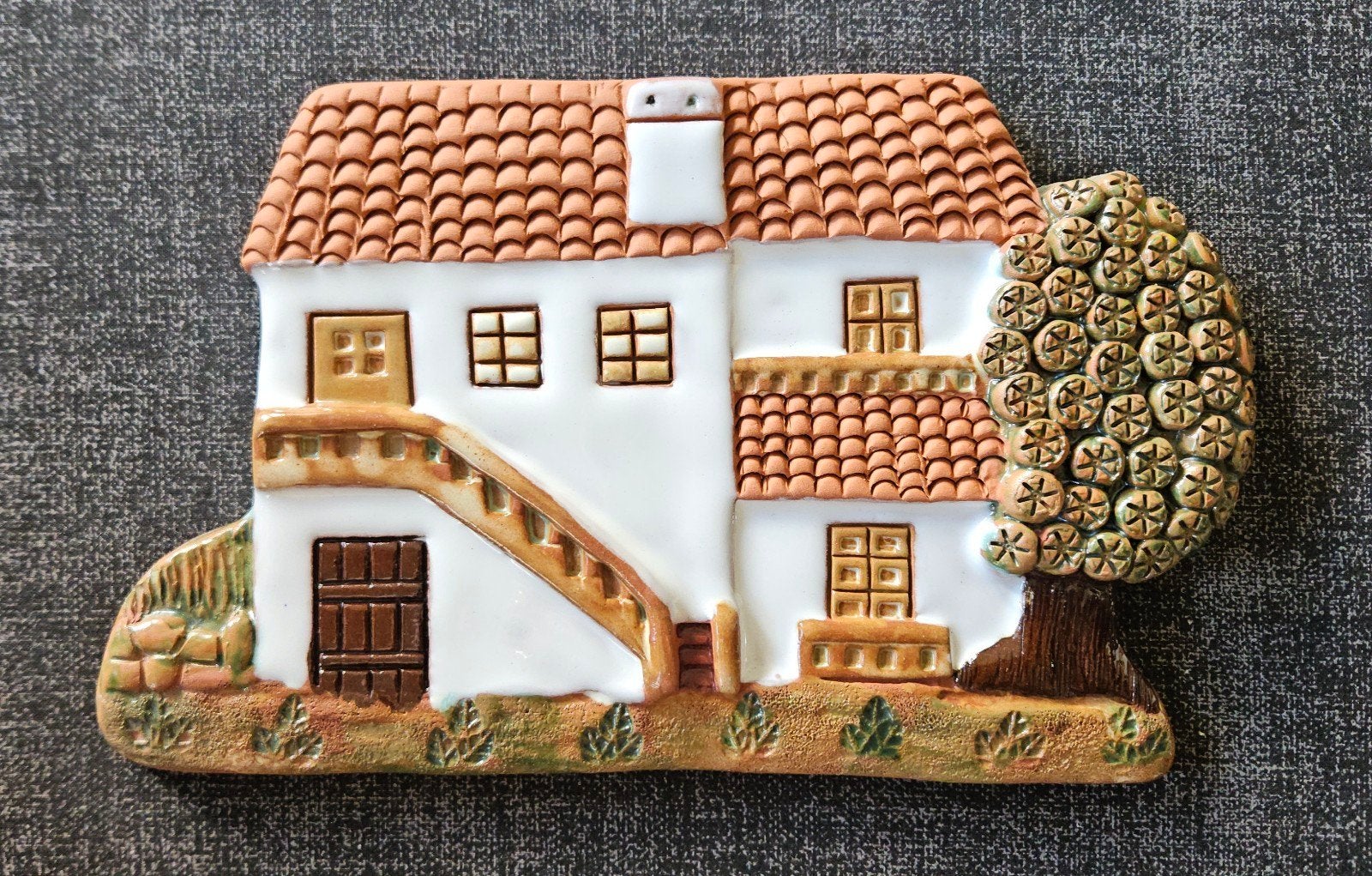 Grote handgemaakte Portugese wandtegel, huisje, Huis en Inrichting, 15 cm, Wandhanger, Meerkleurig, Steen/keramiek