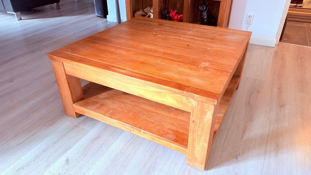 Salontafel Van Massief Teak 100 x 100 cm, Huis en Inrichting, Tafels | Salontafels, Ophalen, 50 tot 100 cm, Landelijk, modern, teak