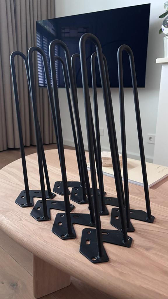 Set van 8 zwarte hairpin tafelpoten, 40 cm, Tafelpoot, Minder dan 50 cm, Ophalen of Verzenden, Zo goed als nieuw