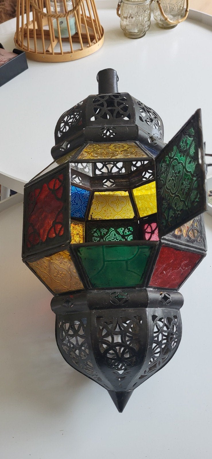 Oosterse lantaarn met gekleurd glas, Huis en Inrichting, Ophalen, Glas