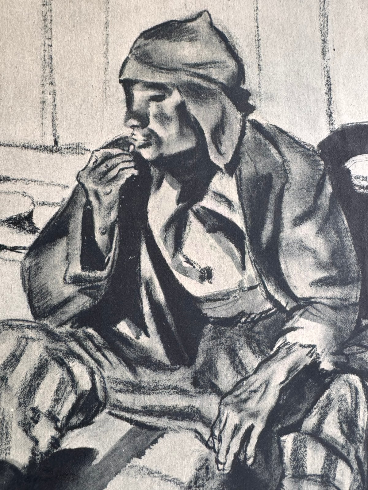 Henri Pieck  - litho uit de reeks van de map Buchenwald, Ophalen of Verzenden, Portret en Figuren, Lithografie