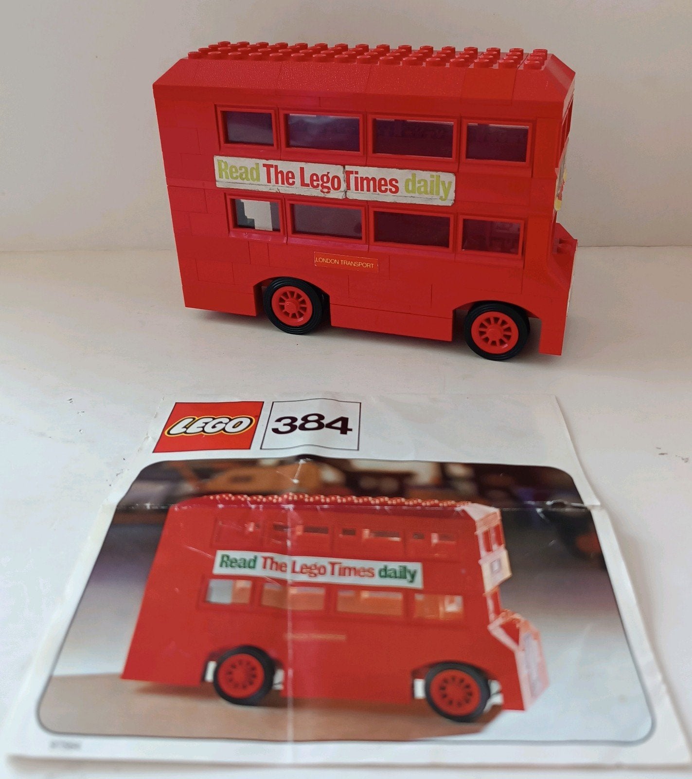 Vintage Lego 384 London dubbeldekker bus 1973 + instructies, Gebruikt, Overige thema's, Lego, Inclusief instructies