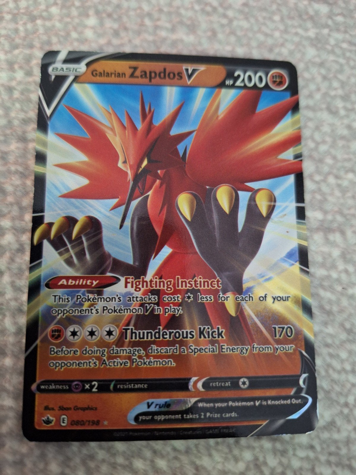 Galarian Zapdos V 080/198 - Chilling Reign - Pokémon Kaart, Ophalen of Verzenden, Gebruikt