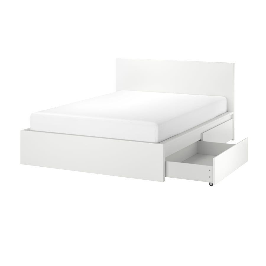 Ikea Malm bed (140x200) met 4 lades en matras, Ophalen, Gebruikt, Wit, Tweepersoons